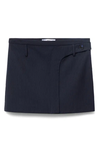 Mango Pinstripe Wrap Front Miniskirt In Blue