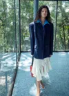 Mango Pinstriped Blazer With Belt In Blue