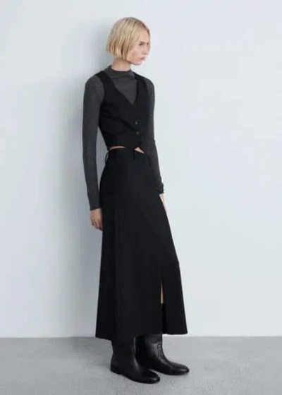 Mango Pinstriped Suit Waistcoat Black