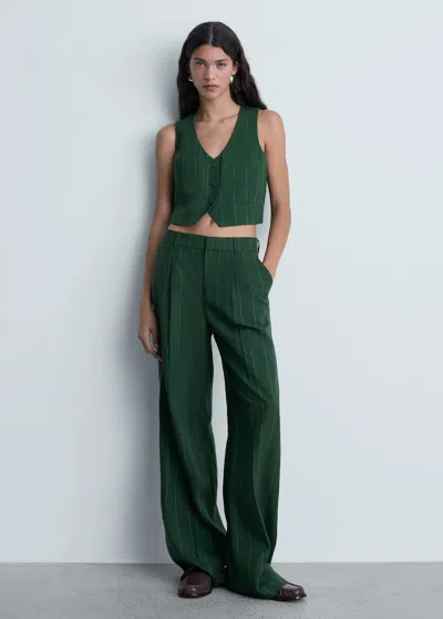 Mango Pinstriped Suit Waistcoat Green