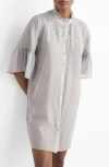 Mango Pintuck Accent Short Sleeve Cotton Nightshirt In Gray