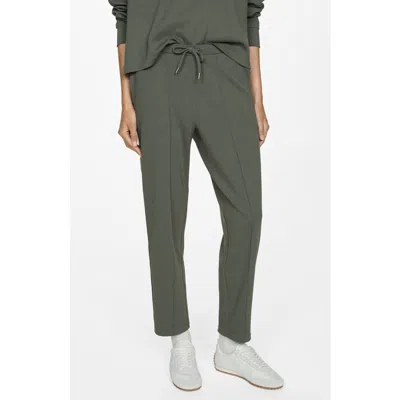 Mango Pintuck Pleat Drawstring Pants In Green