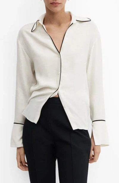 Mango Piped Chiffon Button-up Shirt In Ecru