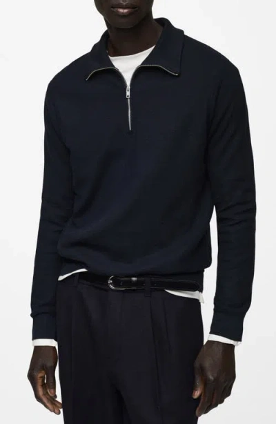 Mango Piqué Sweater In Dark Navy