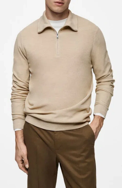Mango Piqué Sweater In Sand