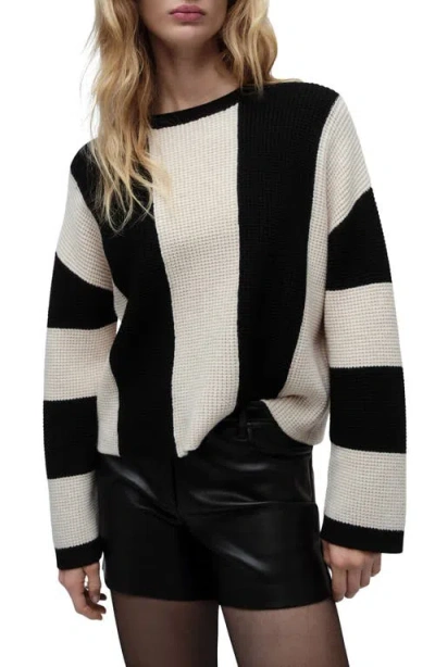 Mango Pitera Stripe Crewneck Sweater In Black