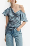 Mango Asymmetric Satin Check Blouse Blue In Medium Blue