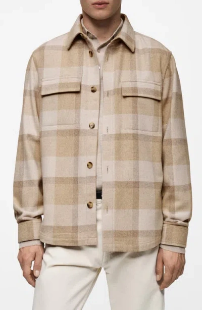 Mango Plaid Button-up Shirt In Beige
