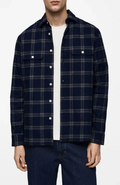 Mango Plaid Cotton Button-up Shirt In Dark Navy