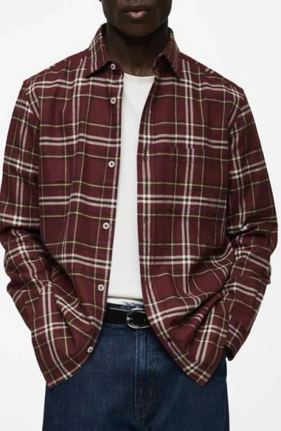 Mango Plaid Cotton Flannel Button-up Shirt In Burgundy