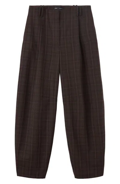 Mango Plaid High Waist Balloon Pants In Brown