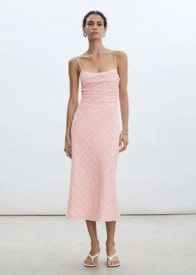 Mango Plaid Print Midi Dress Pastel Pink In Rose Pastel