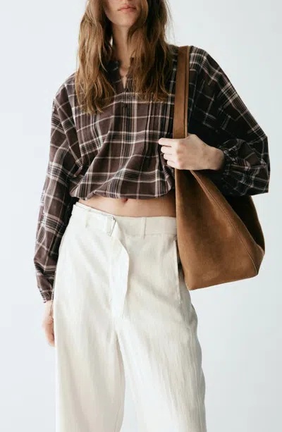 Mango Plaid Puffed Sleeve Shirt In Brown