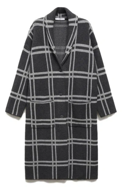 Mango Plaid Sweater Coat In Charcoal