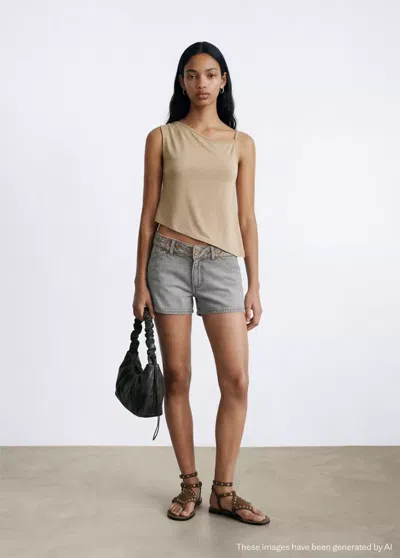 Mango Plain Asymmetrical Top In Brown