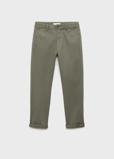 Mango Kids' Plain Chino Trousers Khaki In Green