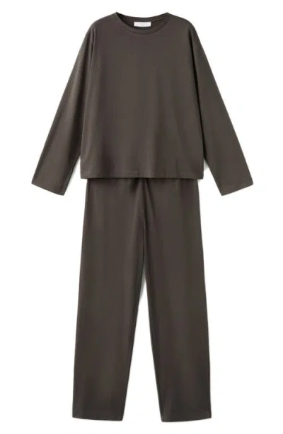 Mango Plain Cotton Pajamas In Brown