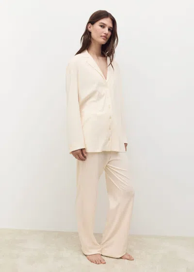 Mango Plain Cotton Pyjama Shirt Vanilla In Neutral