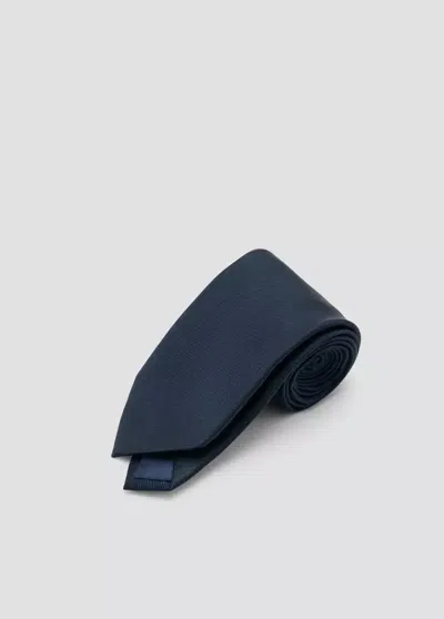 Mango Plain Silk Tie In Navy