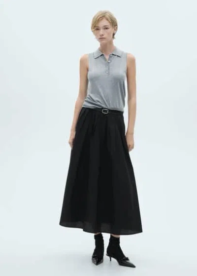 Mango Plank Midi-skirt Black In Noir
