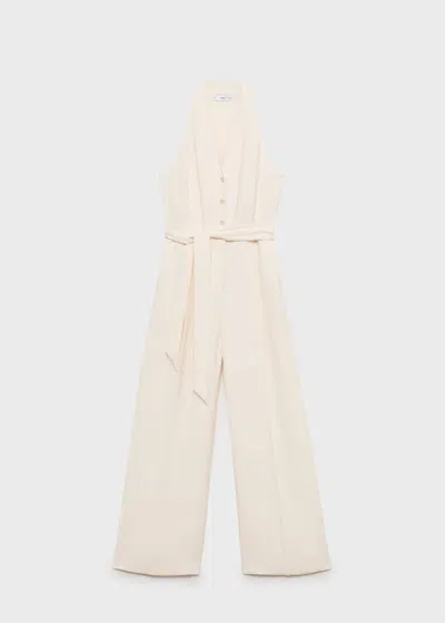 MANGO HALTER-NECK JUMPSUIT WITH BELT ECRU