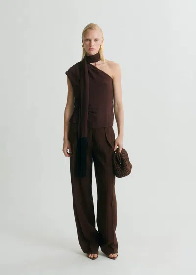 Mango Pantalon À Pinces Chocolat - Femme - 44 -  In Brown