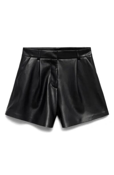 Mango Pleat Front Faux Leather Shorts In Black