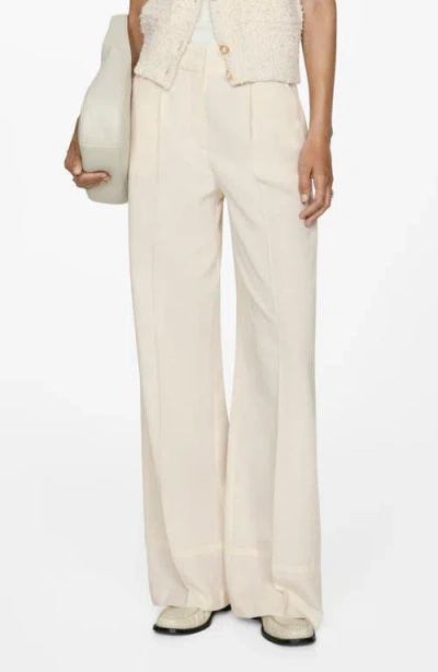 Mango Pleat Front Lyocell Wide Leg Pants In Ecru