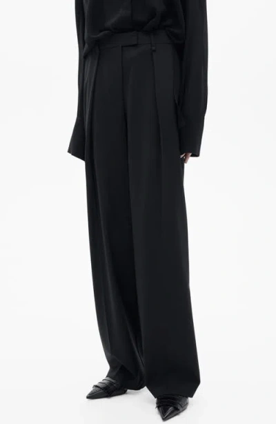 Mango Pleat Front Straight Leg Pants In Charcoal
