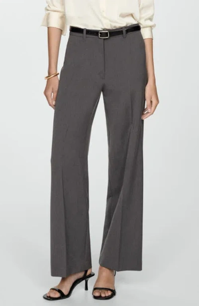 Mango Pleat Front Straight Leg Pants In Dark Heather Grey
