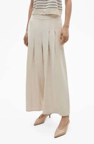 Mango Pleat Front Wide Leg Palazzo Pants In Beige