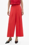 Mango Pleat Front Wide Leg Palazzo Pants In Coral Red