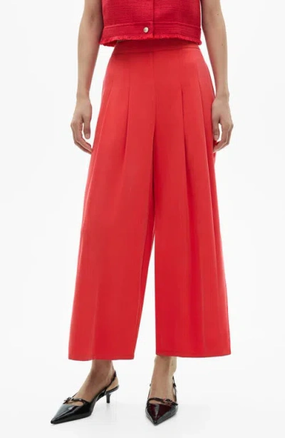 Mango Pleat Front Wide Leg Palazzo Pants In Coral Red