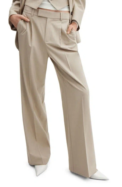 Mango Pleat Front Wide Leg Suit Pants In Light Beig