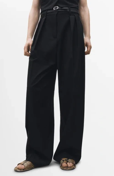 Mango Pleat Front Wide Leg Suit Pants In Black