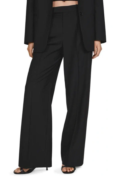 Mango Pleat Front Wide Leg Suit Pants In Black