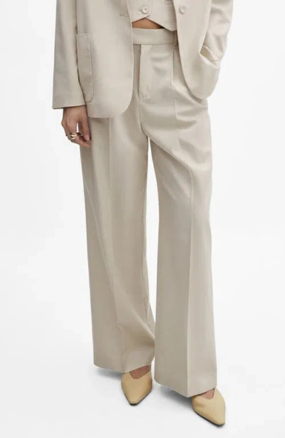 Mango Pleat Front Wide Leg Suit Pants In Light Pastel Grey