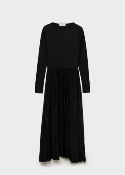 Mango Pleated A-line Dress Black