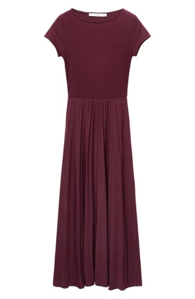 Mango Pleated A-line Dress In Burgundy