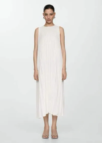 Mango Pleated A-line Dress White In Blanc