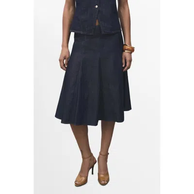 Mango Pleated A-line Denim Skirt In Blue