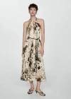 Mango Pleated Animal Print Dress Ecru In Ecru