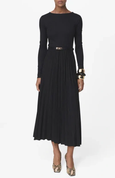 Mango Pleated Belted Maxi Dress In Black