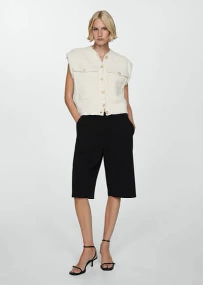 Mango Pleated Bermuda Shorts In Black