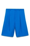 Mango Pleated Bermuda Shorts In Blue