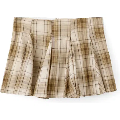 Mango Pleated Check Miniskirt In Brown
