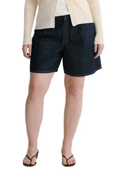 Mango Pleated Cotton & Linen Denim Bermuda Shorts In Blue