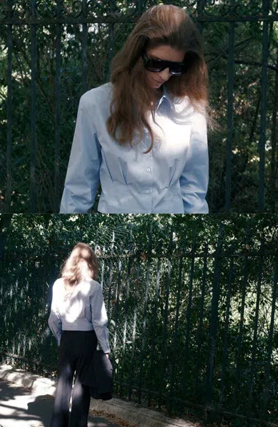 Mango Pleated Cotton Crop Shirt In Blue
