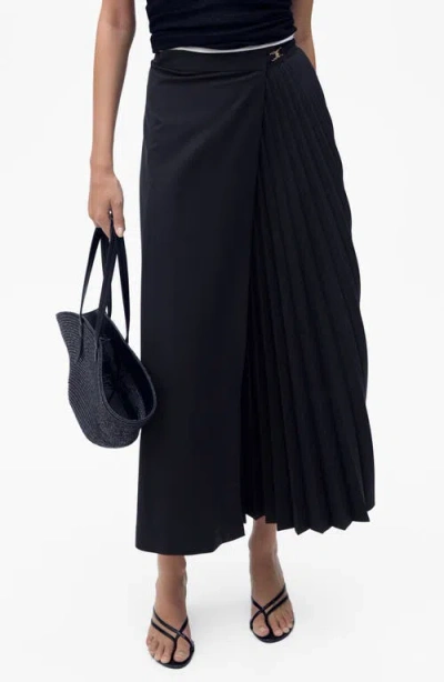 Mango Pleated Crossover Maxi Skirt In Blue