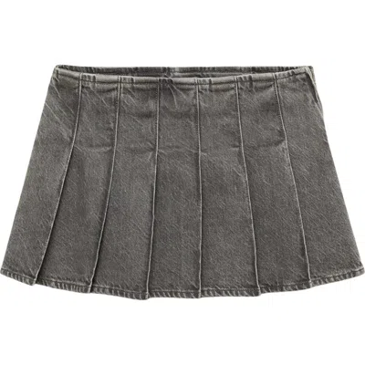 Mango Pleated Denim Miniskirt In Denim Grey